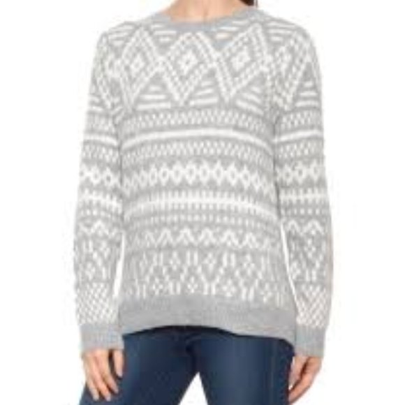 NWT Cupcakes & Cashmere Soft & Cozy Light Gray & White Print Sweater Sz … - Picture 1 of 8